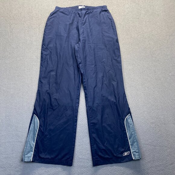 VINTAGE Reebok Pants Mens Large Blue Lined Windbreaker Track Zip Y2K,Wide Leg - Picture 1 of 14